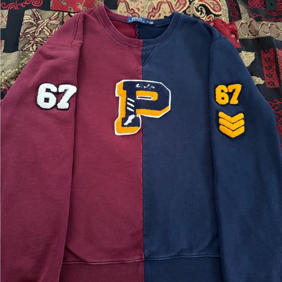 Polo Ralph Lauren Other - Polo Ralph Lauren ‘67 Polo’ Varsity Chenille Patchwork Maroon/Navy Blue Crewneck